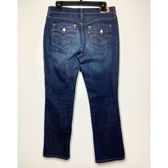 Levi’s 505 Straight Leg High Rise Jeans Dark Wash Button Flap Pockets Women 8 M - Picture 2 of 3